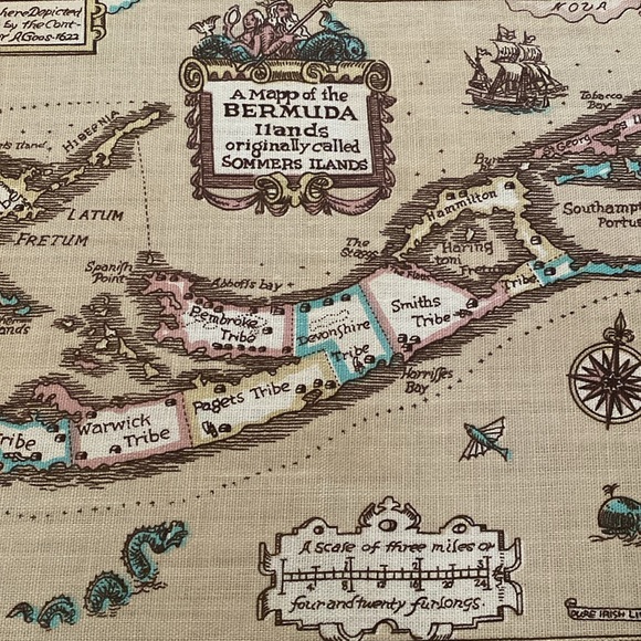 VTG Pure Irish Linen Bermuda Map - Picture 2 of 10